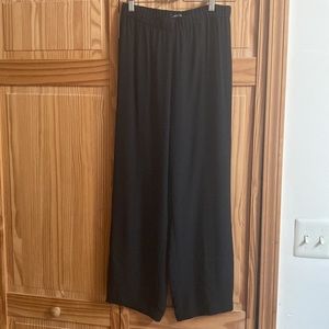 Eileen Fisher Black Silk Georgette Crepe Straight Pant